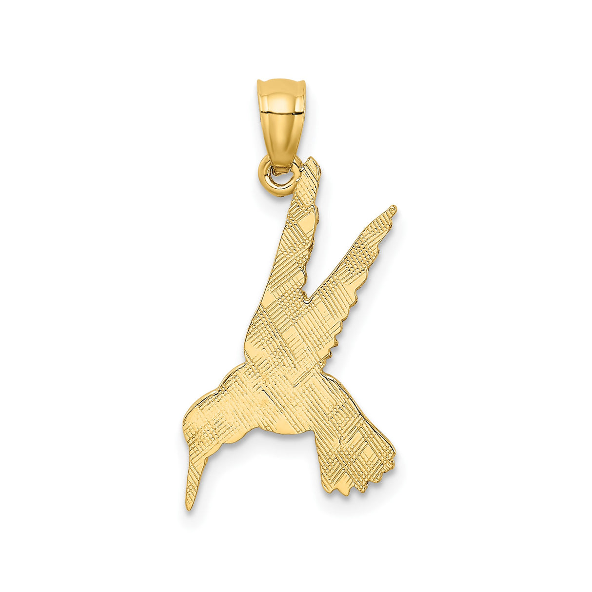 14k Yellow Gold Hummingbird Pendant with Detailed Wings and Feathers, Nature Inspired Charm