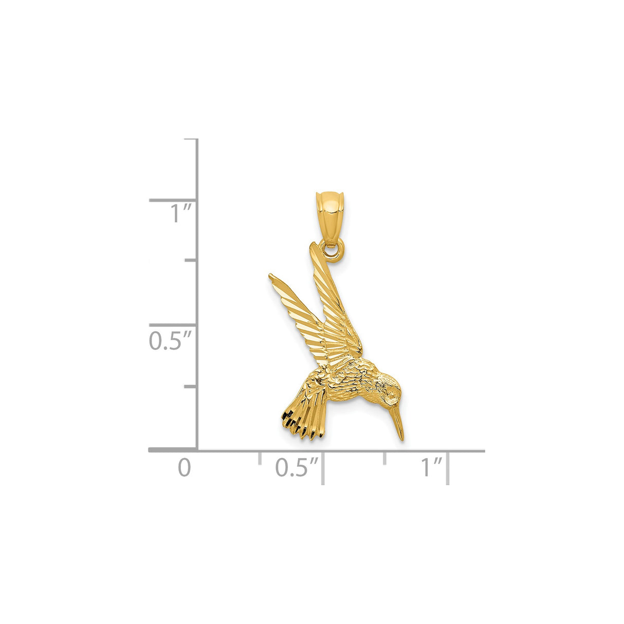 14k Yellow Gold Hummingbird Pendant with Detailed Wings and Feathers, Nature Inspired Charm