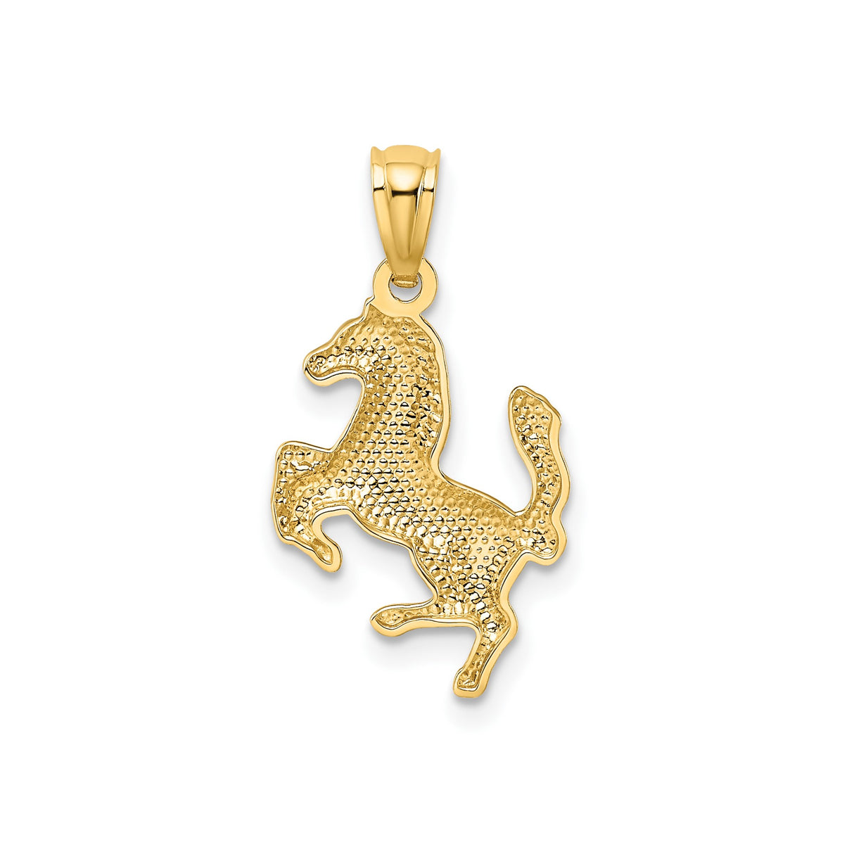 14k Yellow Gold Rearing Stallion Pendant, Polished Horse Charm, Western Equestrian Jewelry
