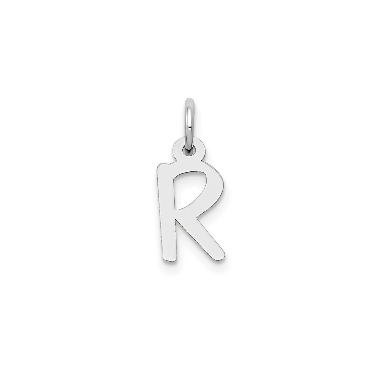 14k White Gold Initial R Pendant Charm, Polished Block Letter, Slanted Style Design