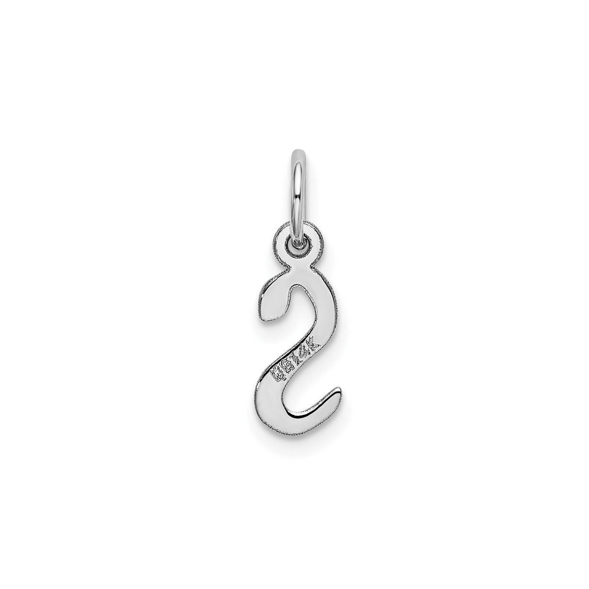 14k White Gold Letter S Pendant Charm, Polished Slanted Block Initial Design