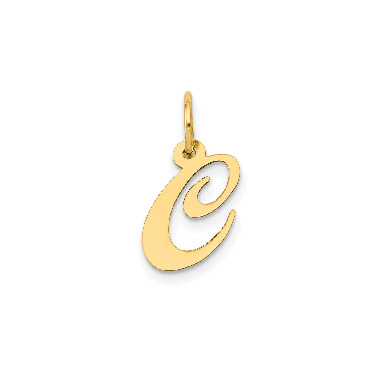 14k Yellow Gold Script Initial Pendant Charm, Uppercase Letter C, Cursive Monogram Jewelry for Women