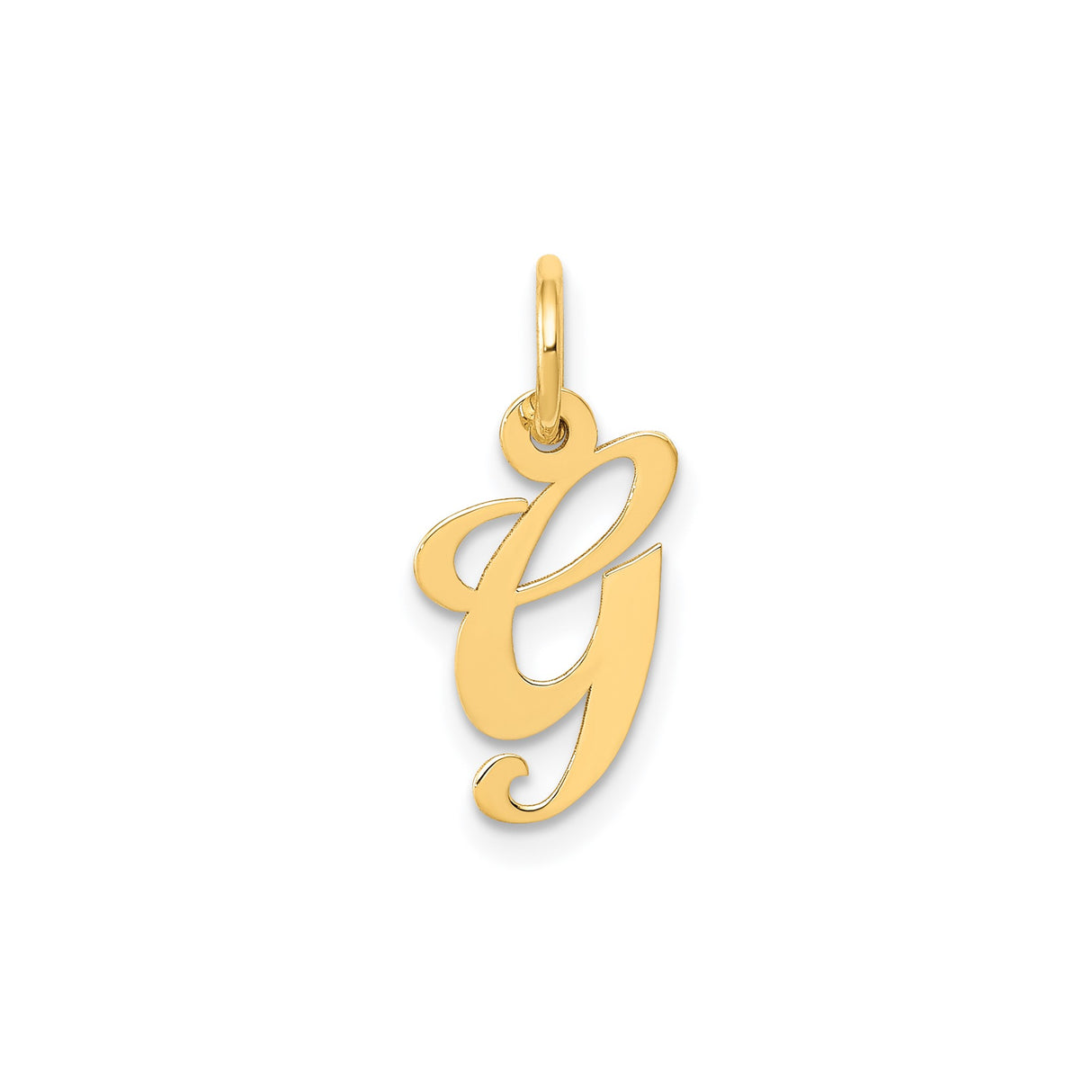 14k Yellow Gold Script Letter G Pendant, Polished Cursive Initial Charm for Women