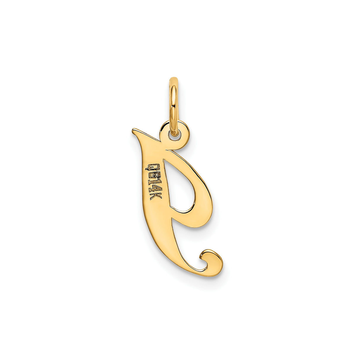 14k Yellow Gold Script Letter J Pendant, Polished Uppercase Initial Charm for Women