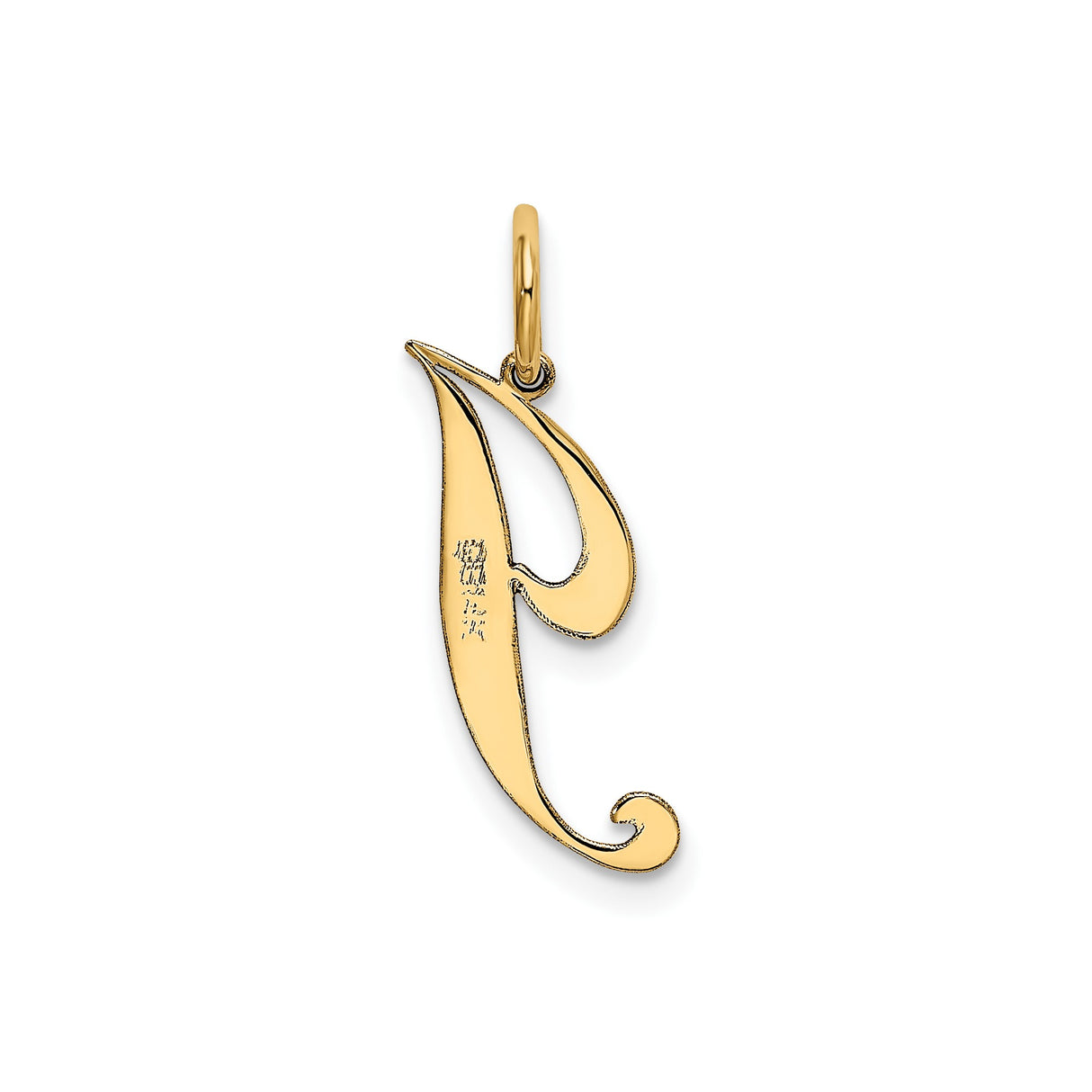 14k Yellow Gold Script Initial J Pendant, Polished Cursive Letter Charm for Women