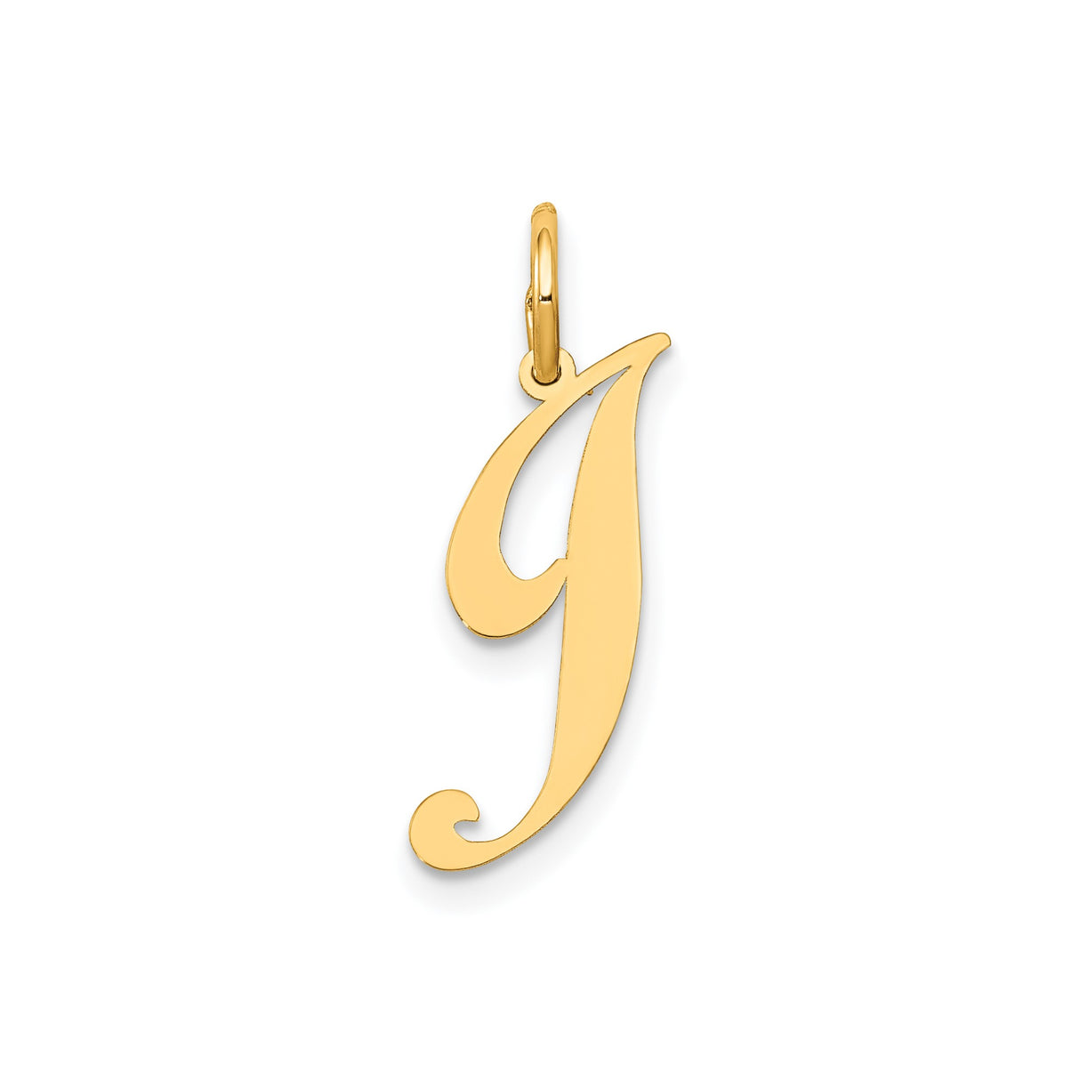 14k Yellow Gold Script Initial J Pendant, Polished Cursive Letter Charm for Women