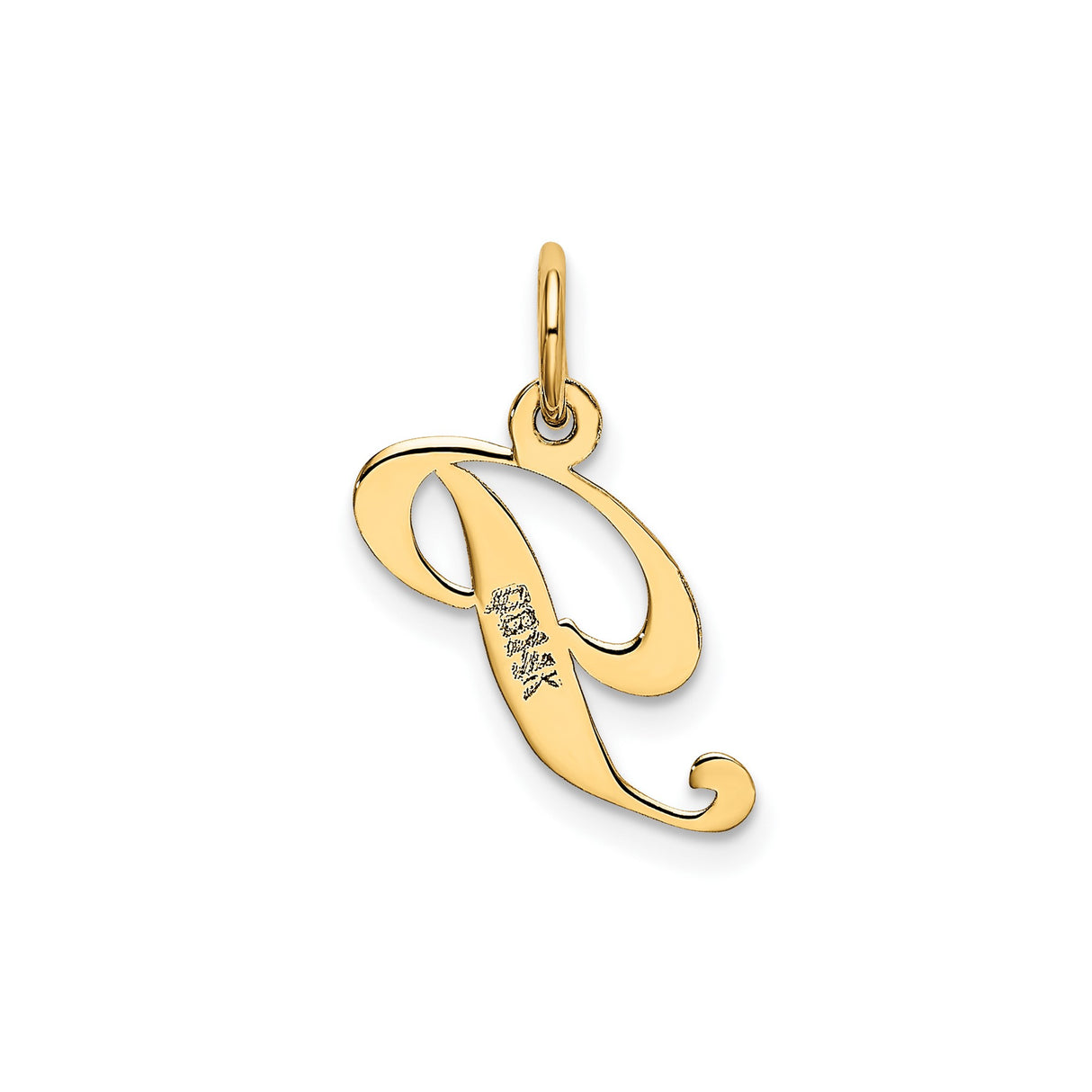 14k Yellow Gold Script Initial P Pendant, Polished Cursive Letter Charm for Women