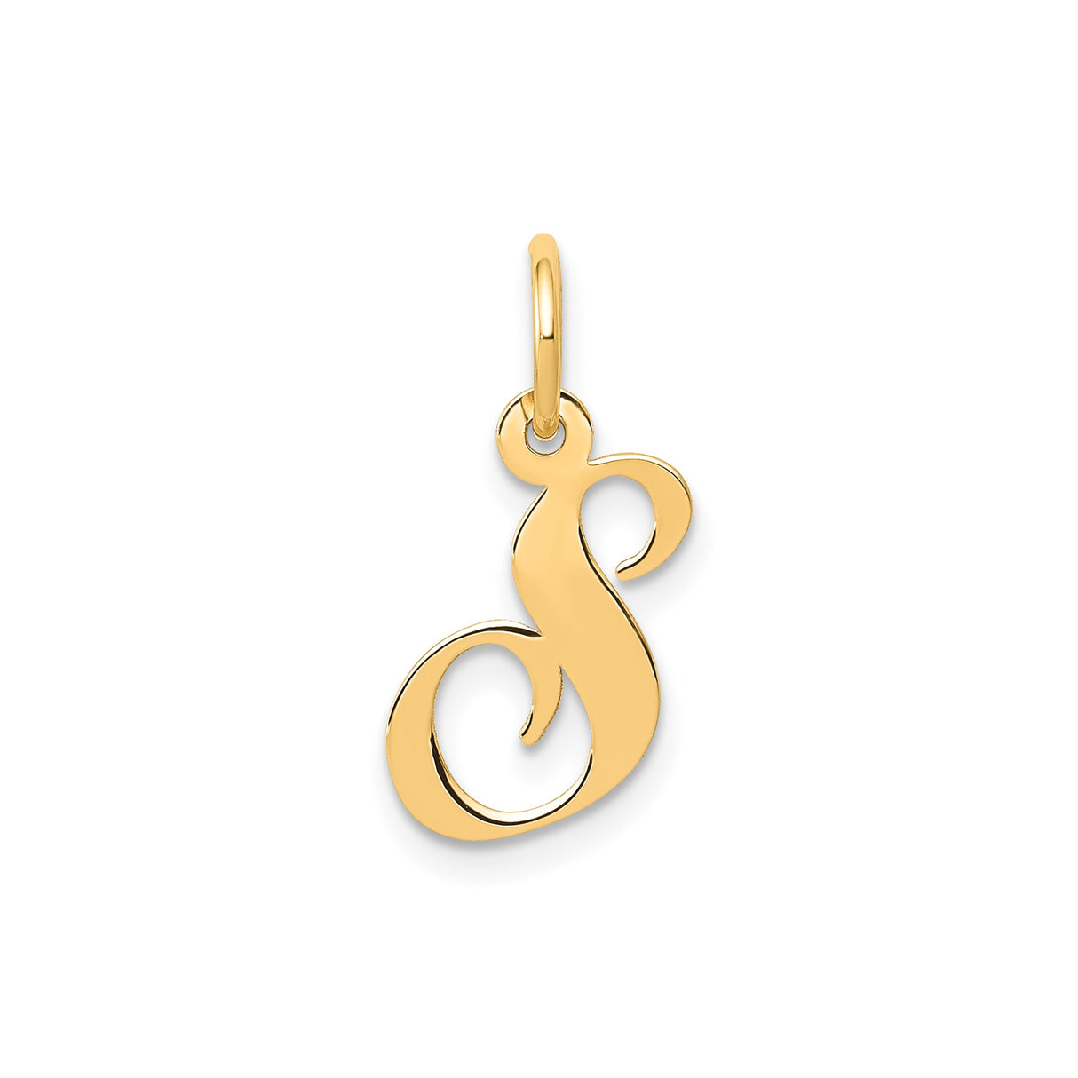 14k Yellow Gold Script Initial Pendant, Polished Letter S Charm for Women