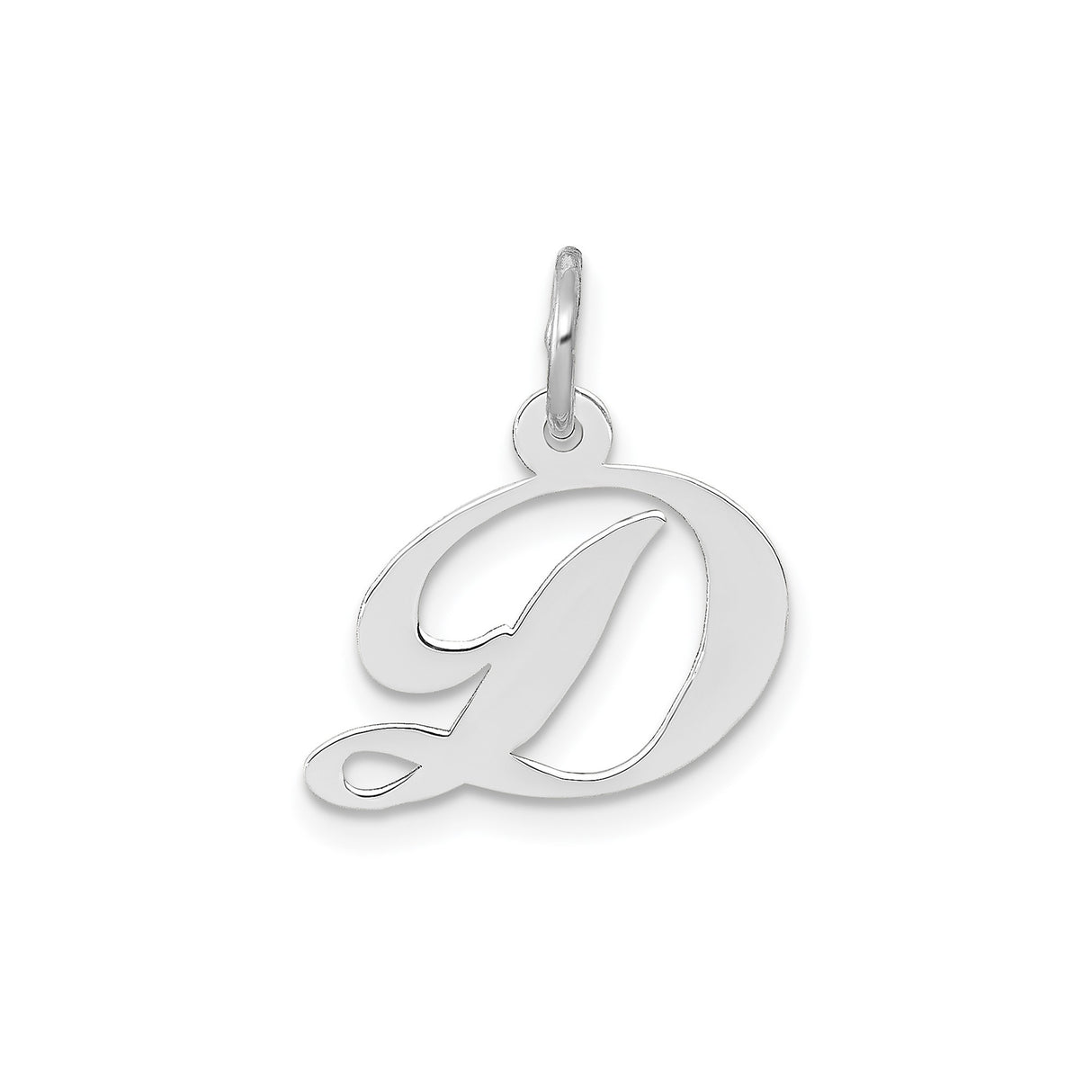 14k White Gold Script Initial D Pendant, Polished Cursive Letter Charm for Women