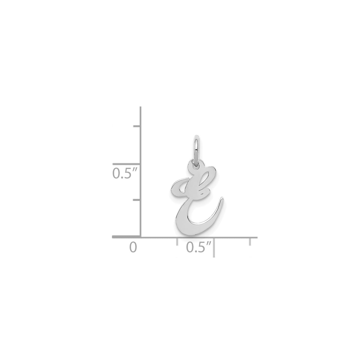 14k White Gold Script Initial E Pendant, Polished Cursive Letter Charm for Women