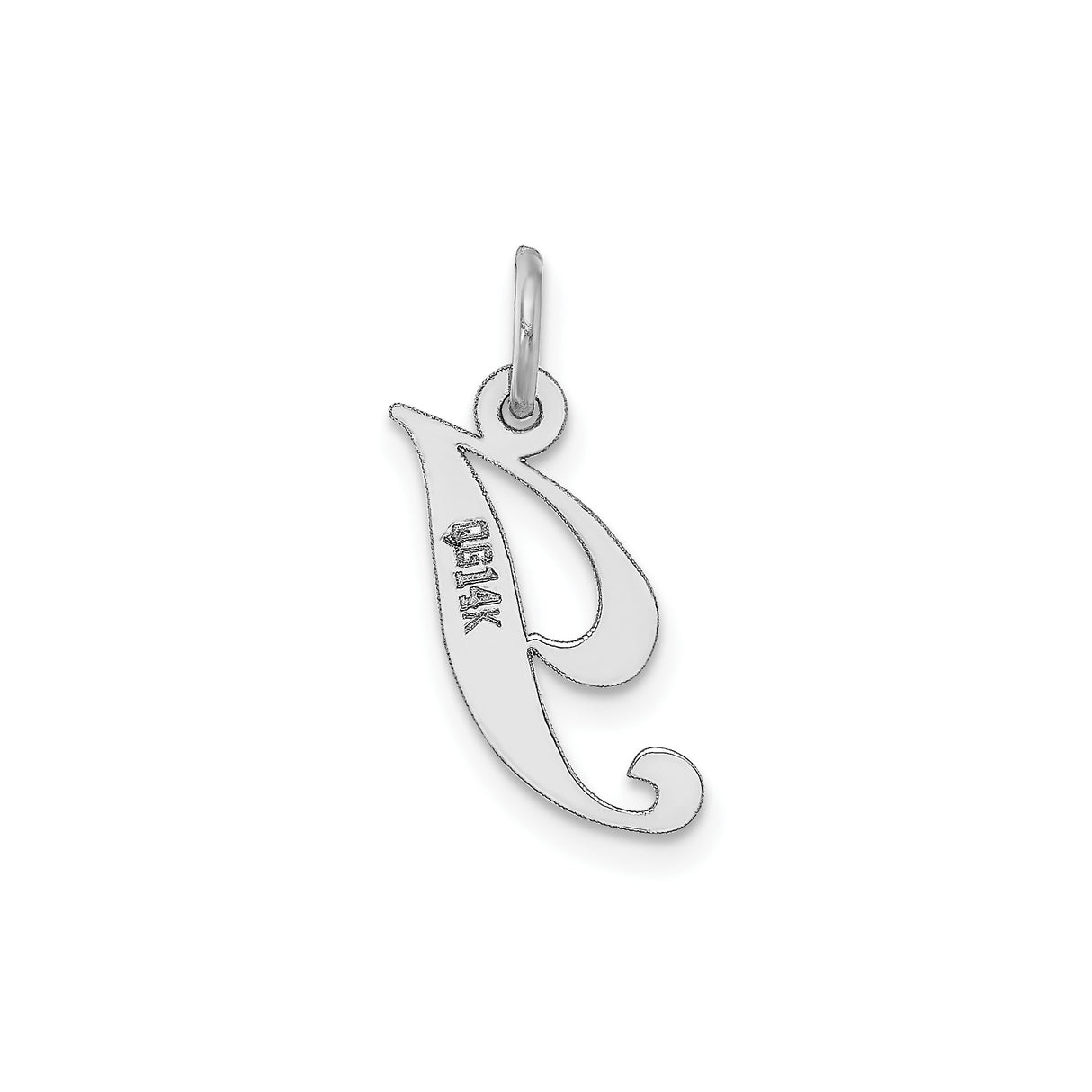 14k White Gold Initial J Pendant, Polished Script Letter Charm for Women or Unisex Wear