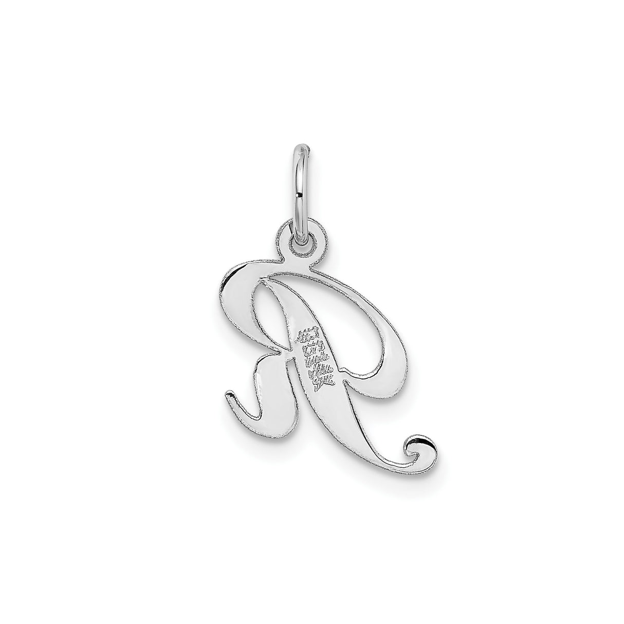 14k White Gold Letter R Pendant Charm, Polished Script Initial Jewelry for Women
