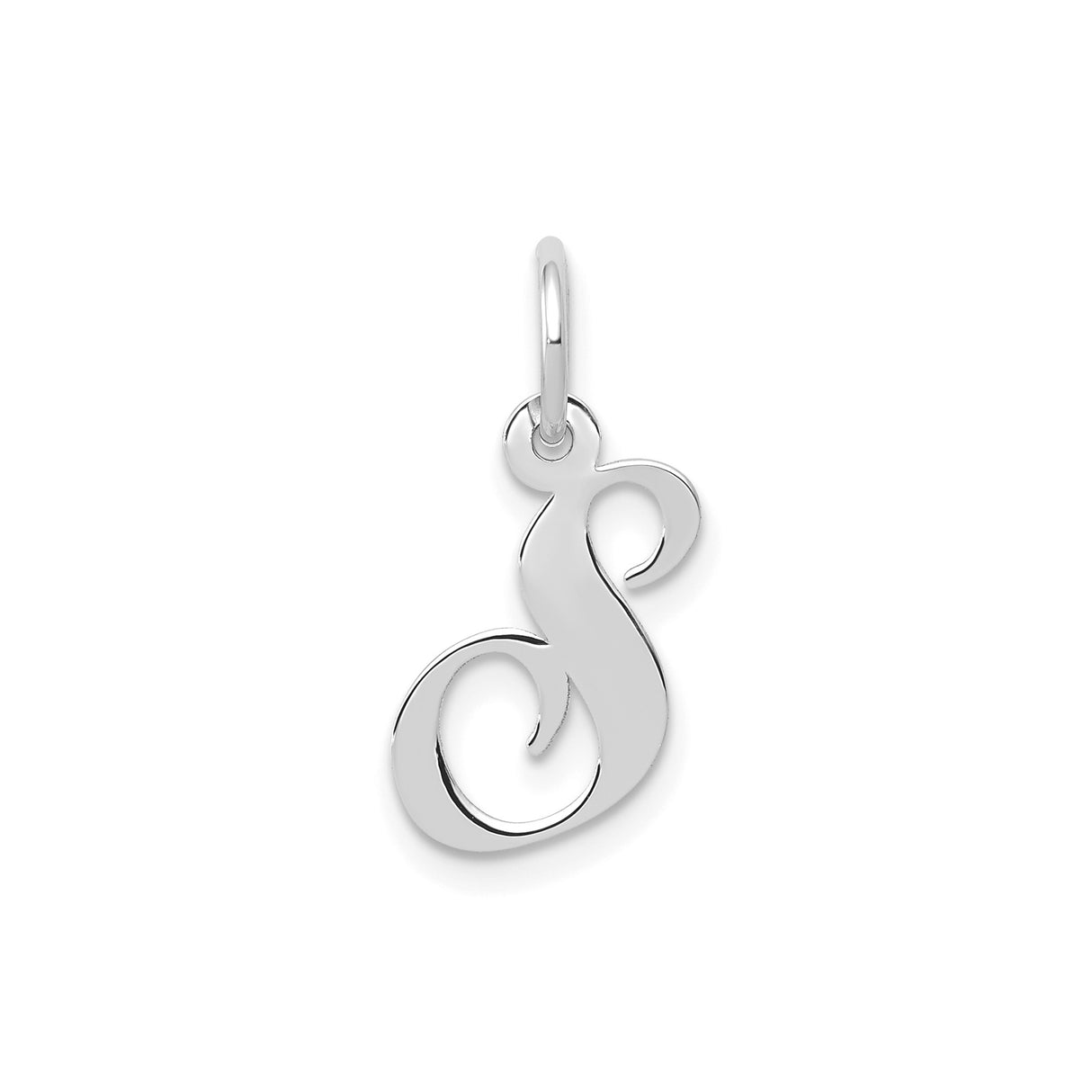 14k White Gold Script Letter S Pendant Charm, Polished Monogram Design for Women