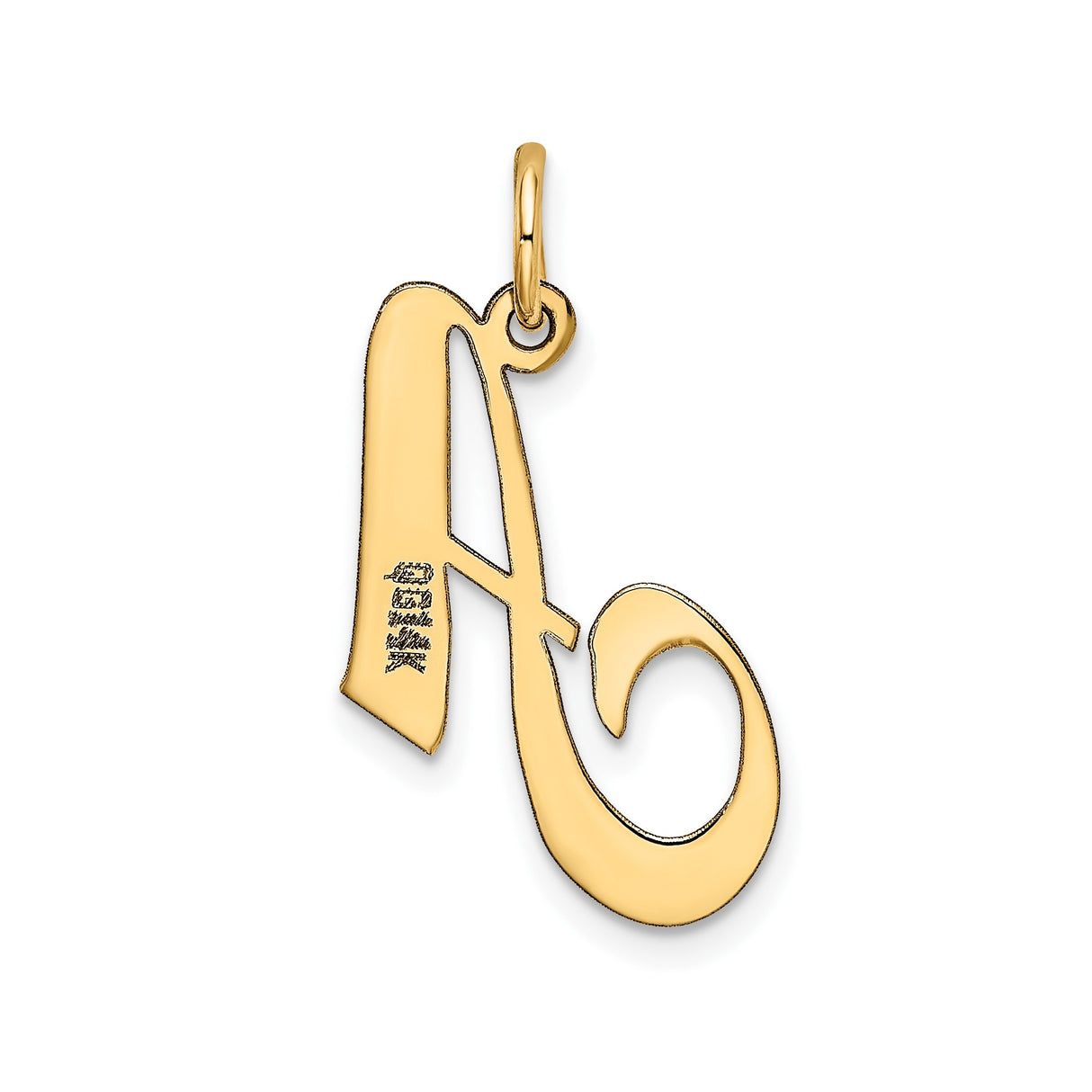 14k Yellow Gold Script Letter A Pendant, Polished Cursive Initial Charm for Women
