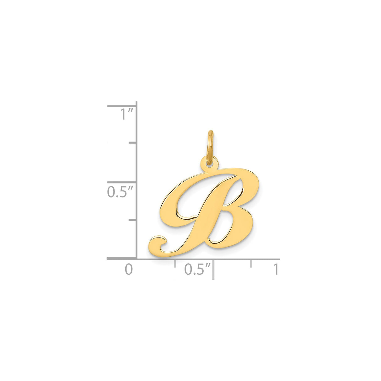 14k Yellow Gold Initial B Pendant, Script Letter Charm in Cursive Design for Women