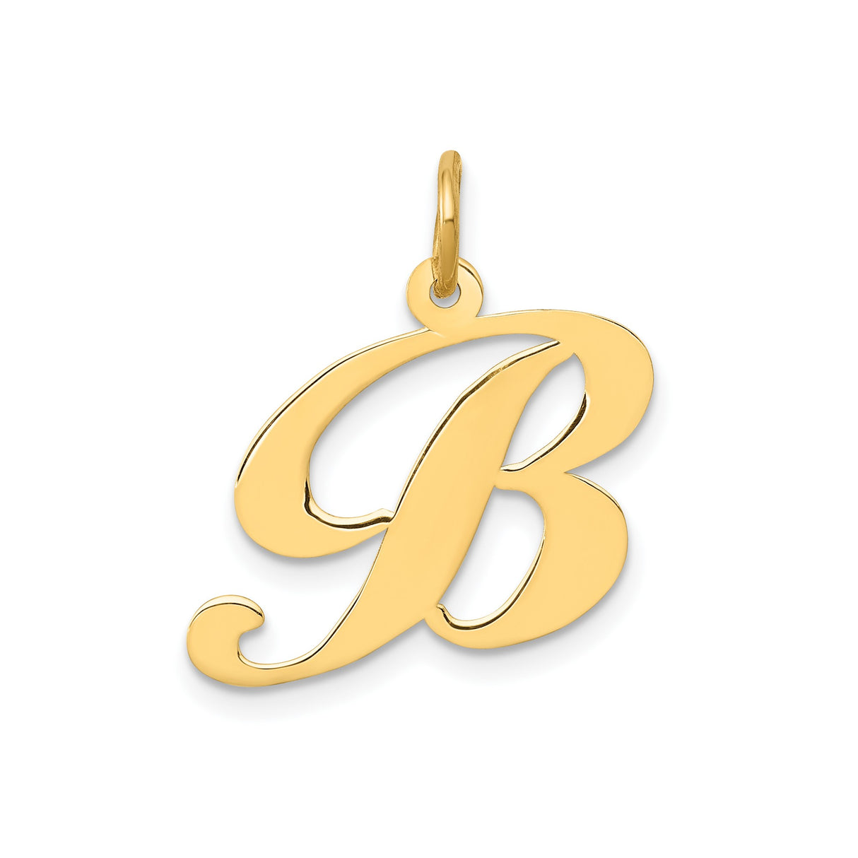 14k Yellow Gold Initial B Pendant, Script Letter Charm in Cursive Design for Women
