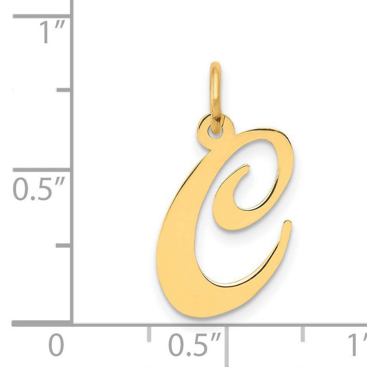 14k Yellow Gold Script Letter C Pendant, Polished Cursive Initial Charm for Women