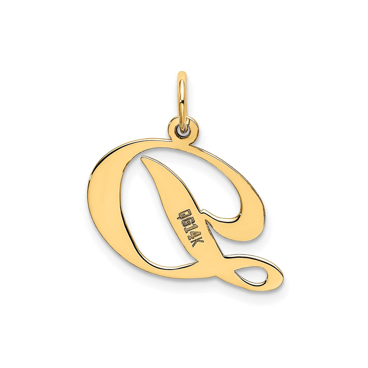 14k Yellow Gold Script Initial D Pendant, Polished Cursive Letter Charm for Women