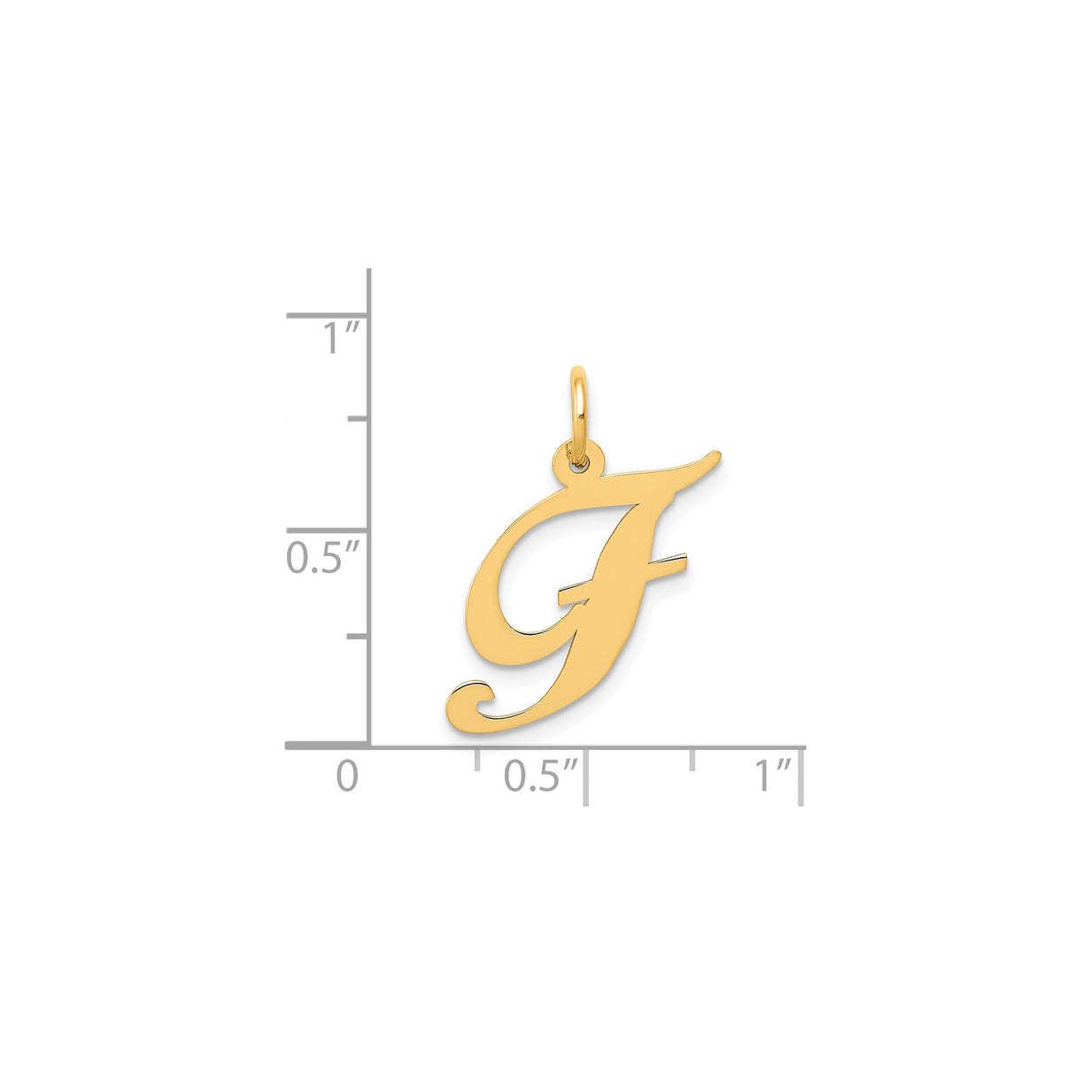 14k Yellow Gold Script F Pendant, Polished Cursive Initial Charm for Women
