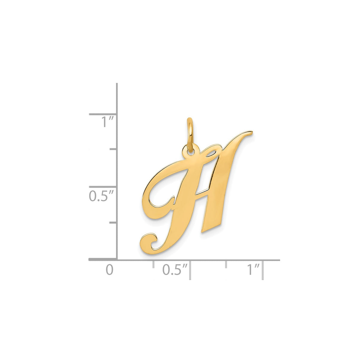 14k Yellow Gold Pendant, Cursive Letter H Script Initial Charm for Women or Unisex Wearers