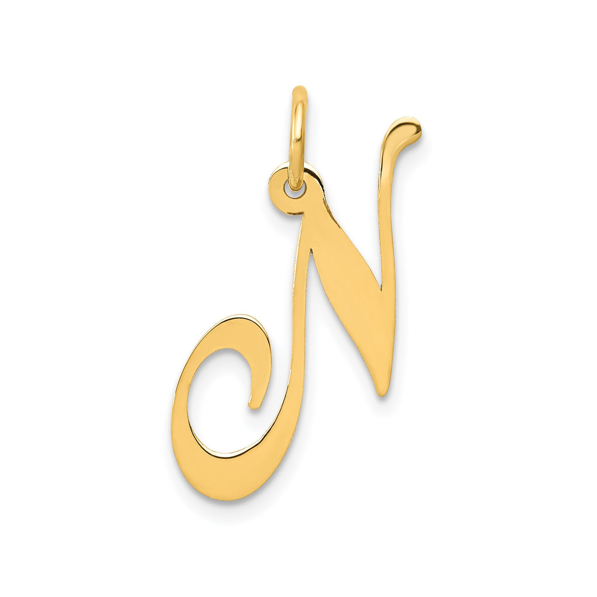14k Yellow Gold Script Letter N Pendant, Uppercase Initial Charm for Women
