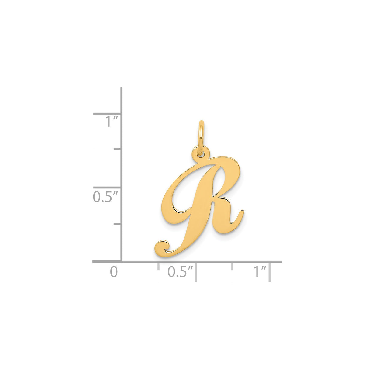 14k Yellow Gold Letter R Pendant, Polished Script Initial Charm for Women