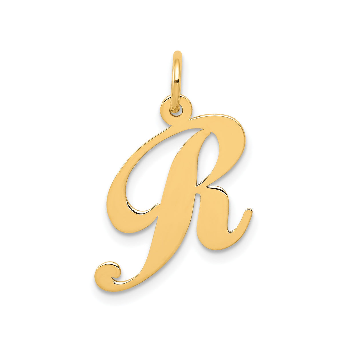 14k Yellow Gold Letter R Pendant, Polished Script Initial Charm for Women