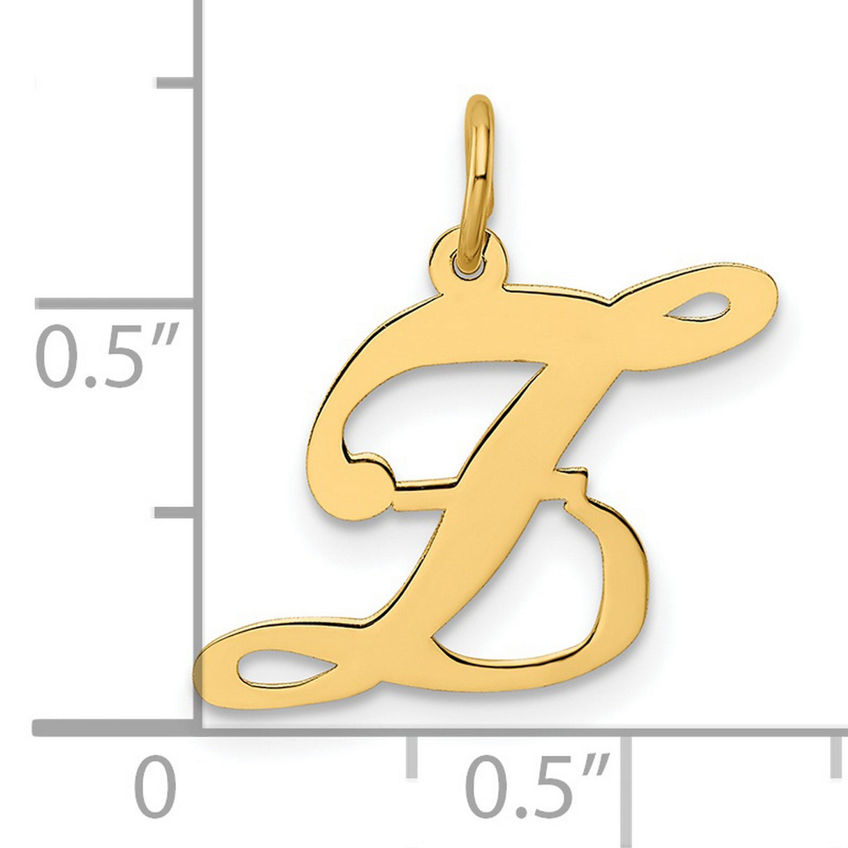 14k Yellow Gold Initial F Pendant Charm, Polished Cursive Letter Design for Women