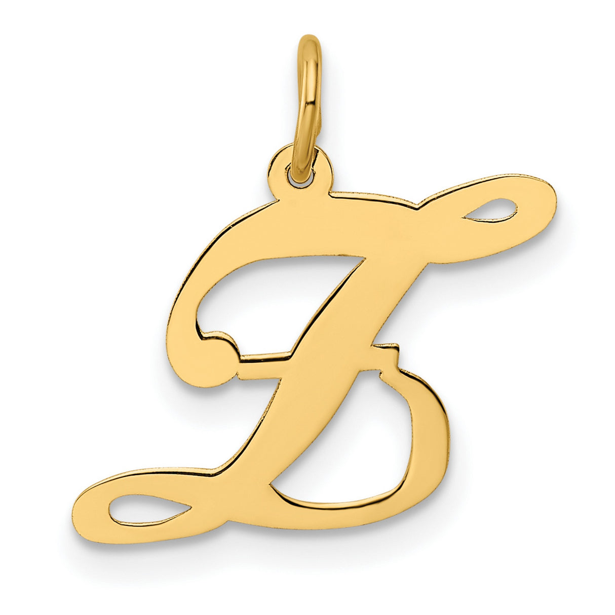 14k Yellow Gold Initial F Pendant Charm, Polished Cursive Letter Design for Women