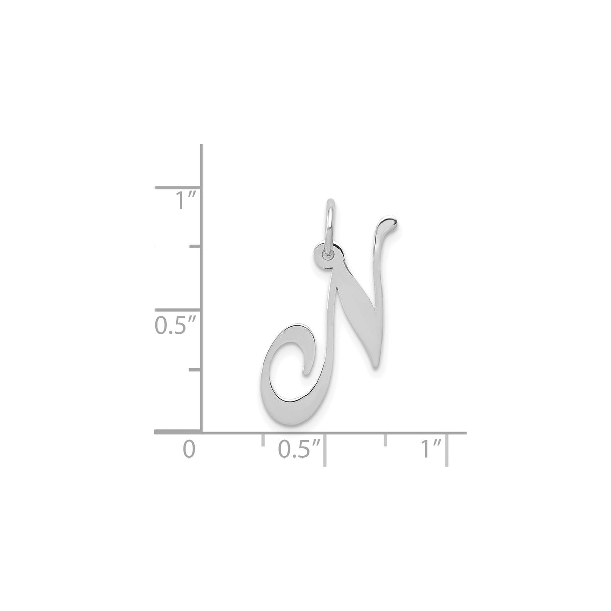 14k White Gold Script Initial N Pendant, Polished Capital Letter Charm for Women
