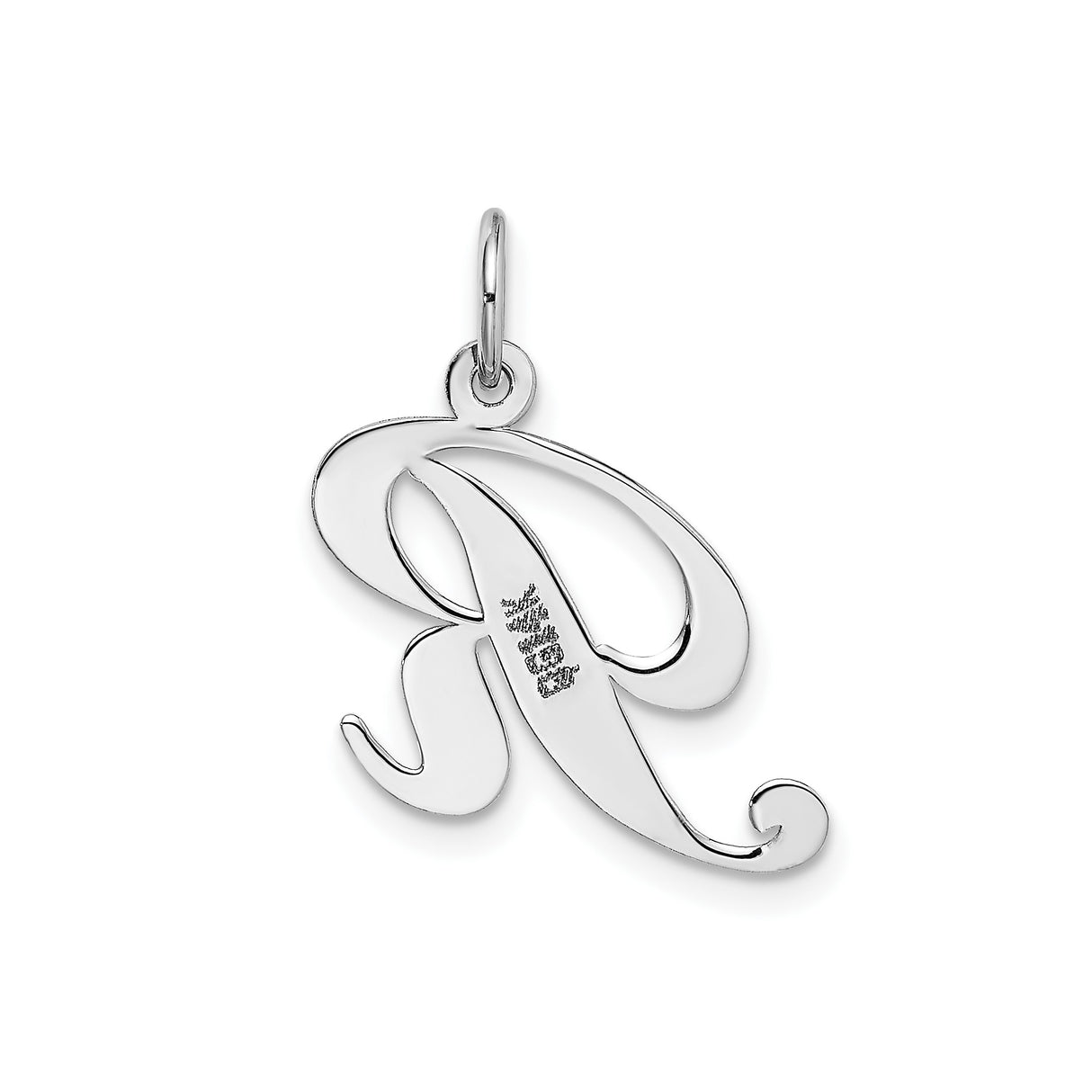 14k White Gold Script Letter R Pendant, Polished Initial Charm for Women or Bracelet