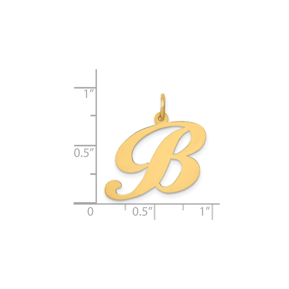 14k Yellow Gold Script Initial B Pendant, Polished Cursive Letter Charm for Women