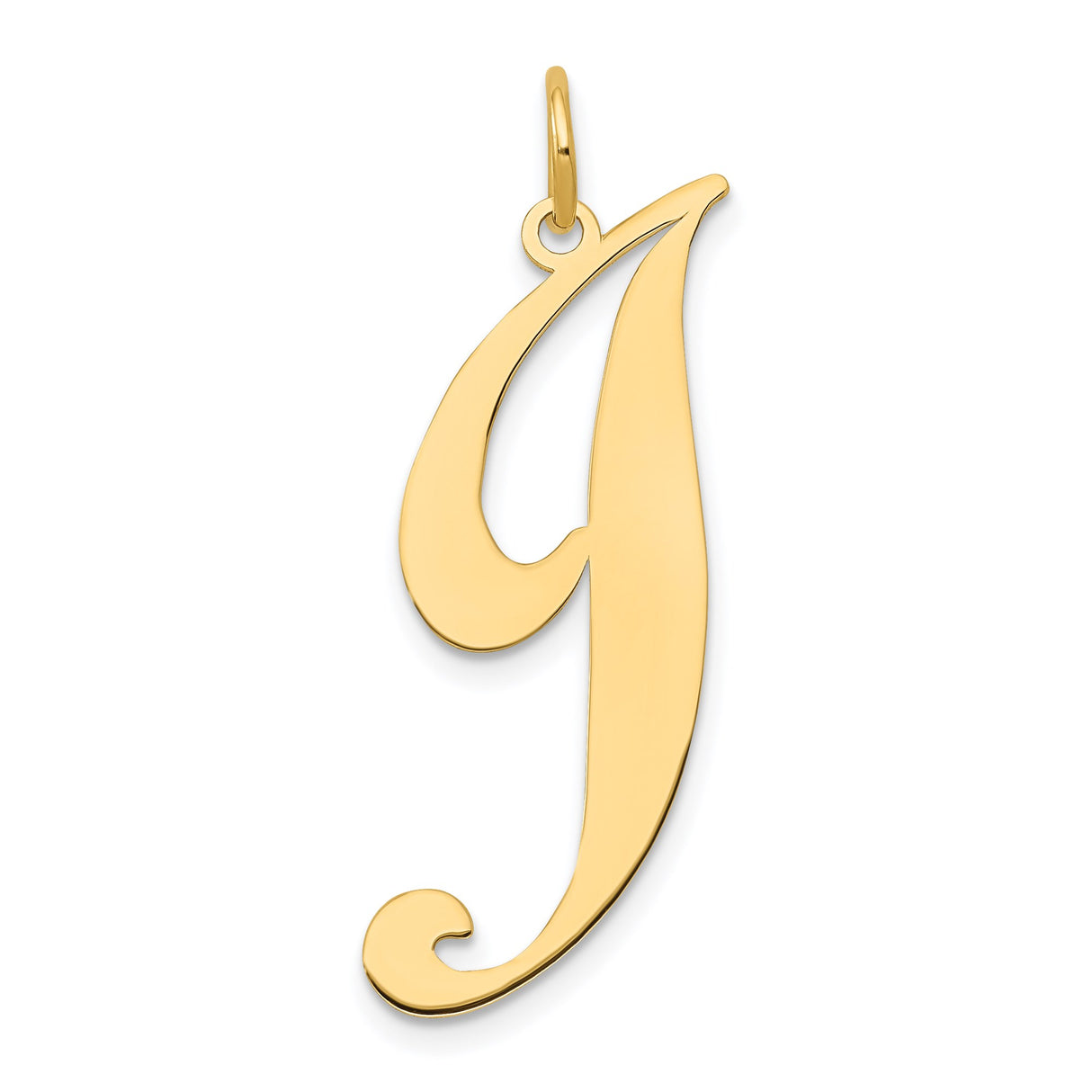 14k Yellow Gold Script Initial J Pendant, Polished Cursive Letter Charm for Women