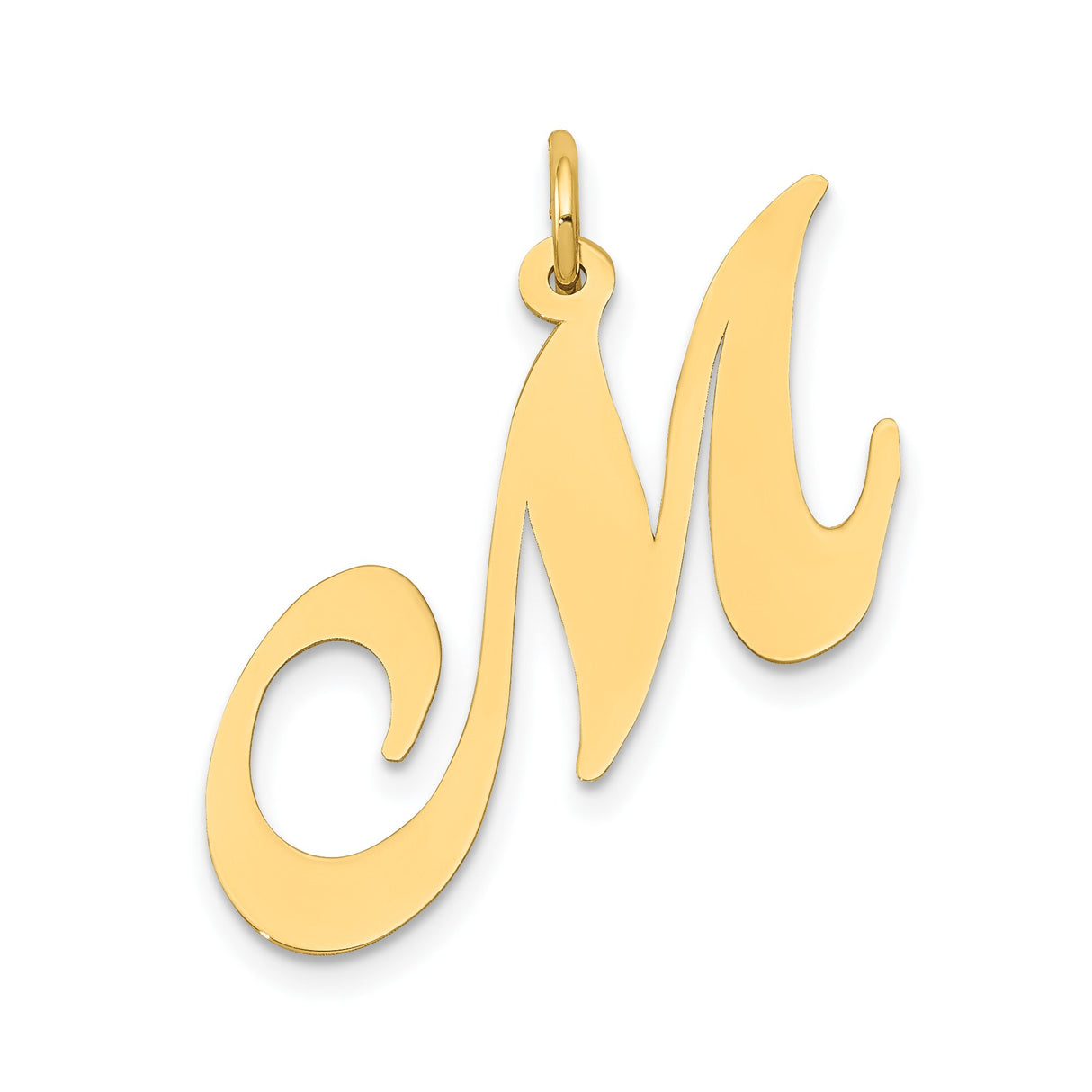 14k Yellow Gold Script Letter M Pendant, Cursive Initial Charm for Women