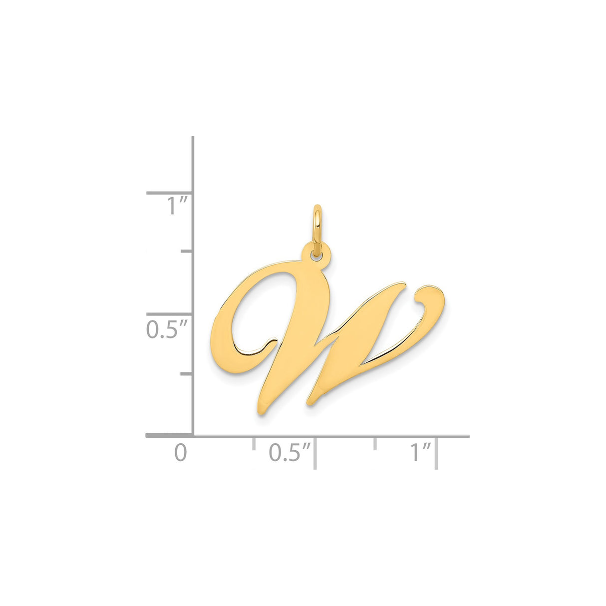 14k Yellow Gold Script W Pendant, Polished Cursive Letter Charm, Dainty Monogram Jewelry