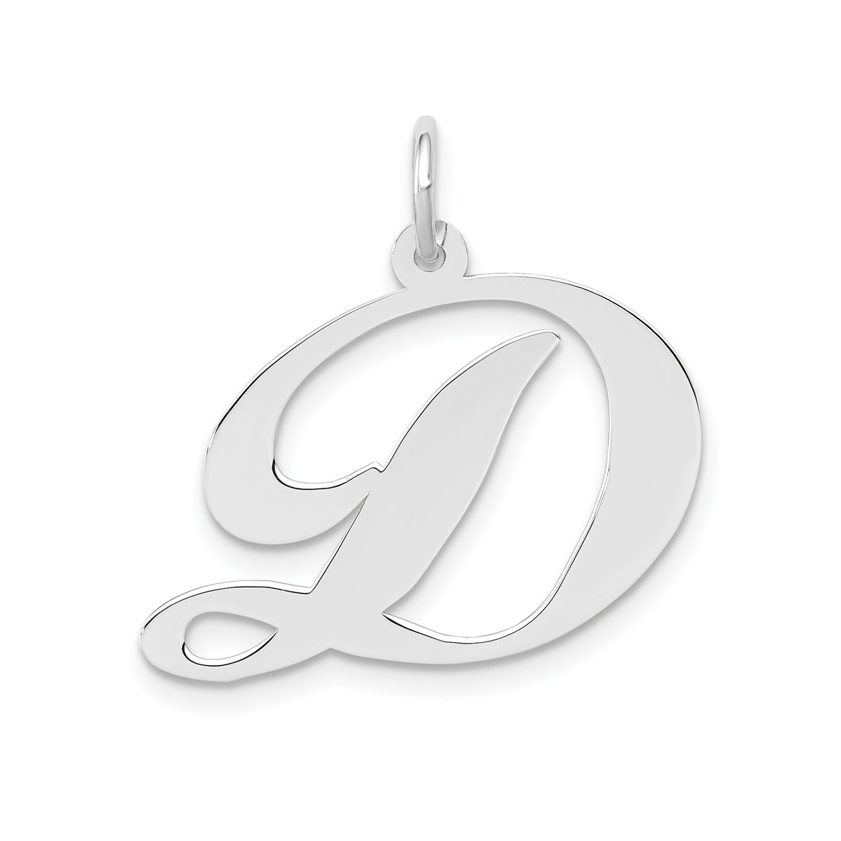 14k White Gold Script Initial D Pendant, Polished Cursive Letter Charm for Women