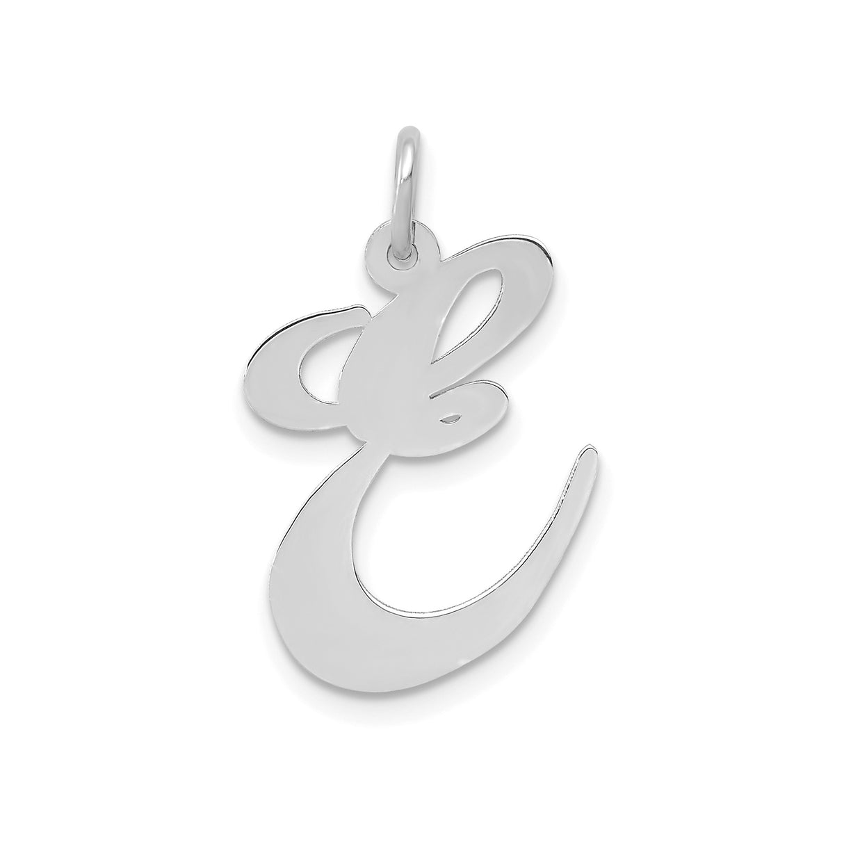 14k White Gold Initial E Pendant, Polished Script Letter Charm for Women