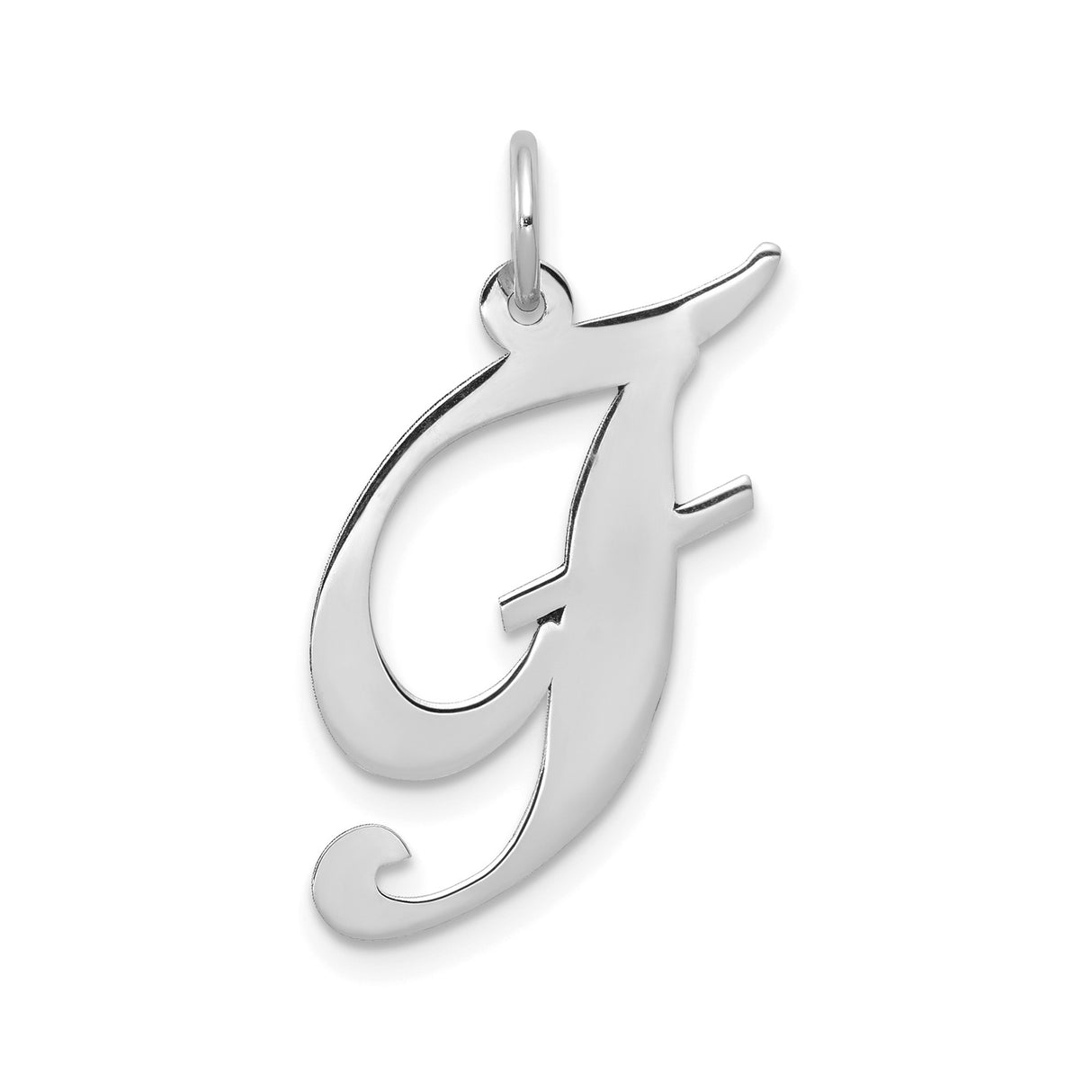 14k White Gold Script Initial J Pendant, Polished Cursive Letter Charm for Women