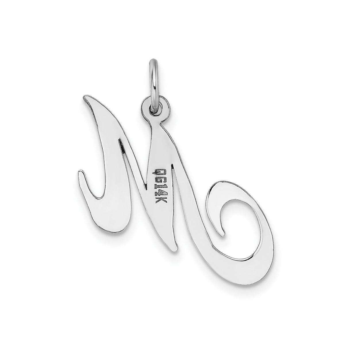 14k White Gold Script Letter M Pendant, Cursive Initial Charm for Women