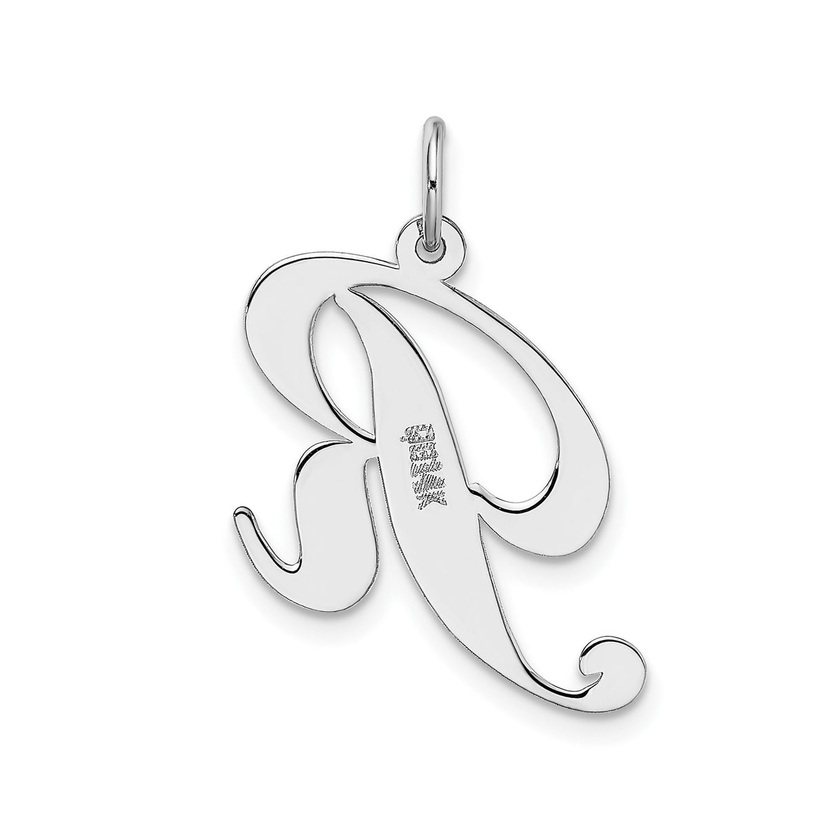 14k White Gold Initial R Pendant Charm, Script Uppercase Letter Design for Women