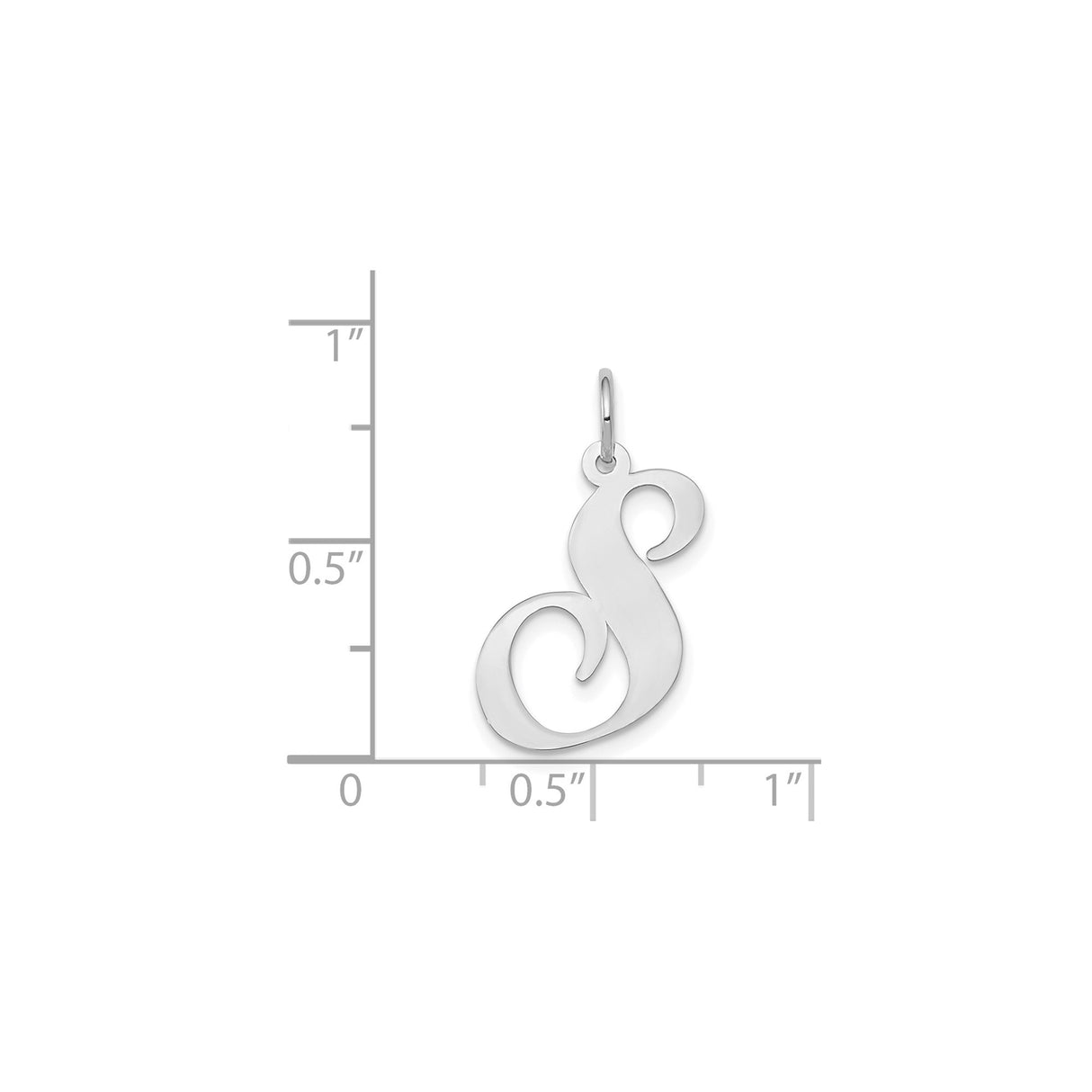 14k White Gold Initial S Pendant, Script Letter Charm with Polished Finish for Women