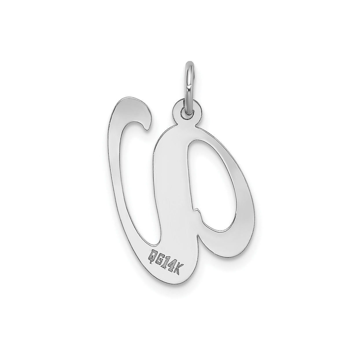 14k White Gold Initial Pendant, Polished Cursive Letter A Monogram Charm for Women