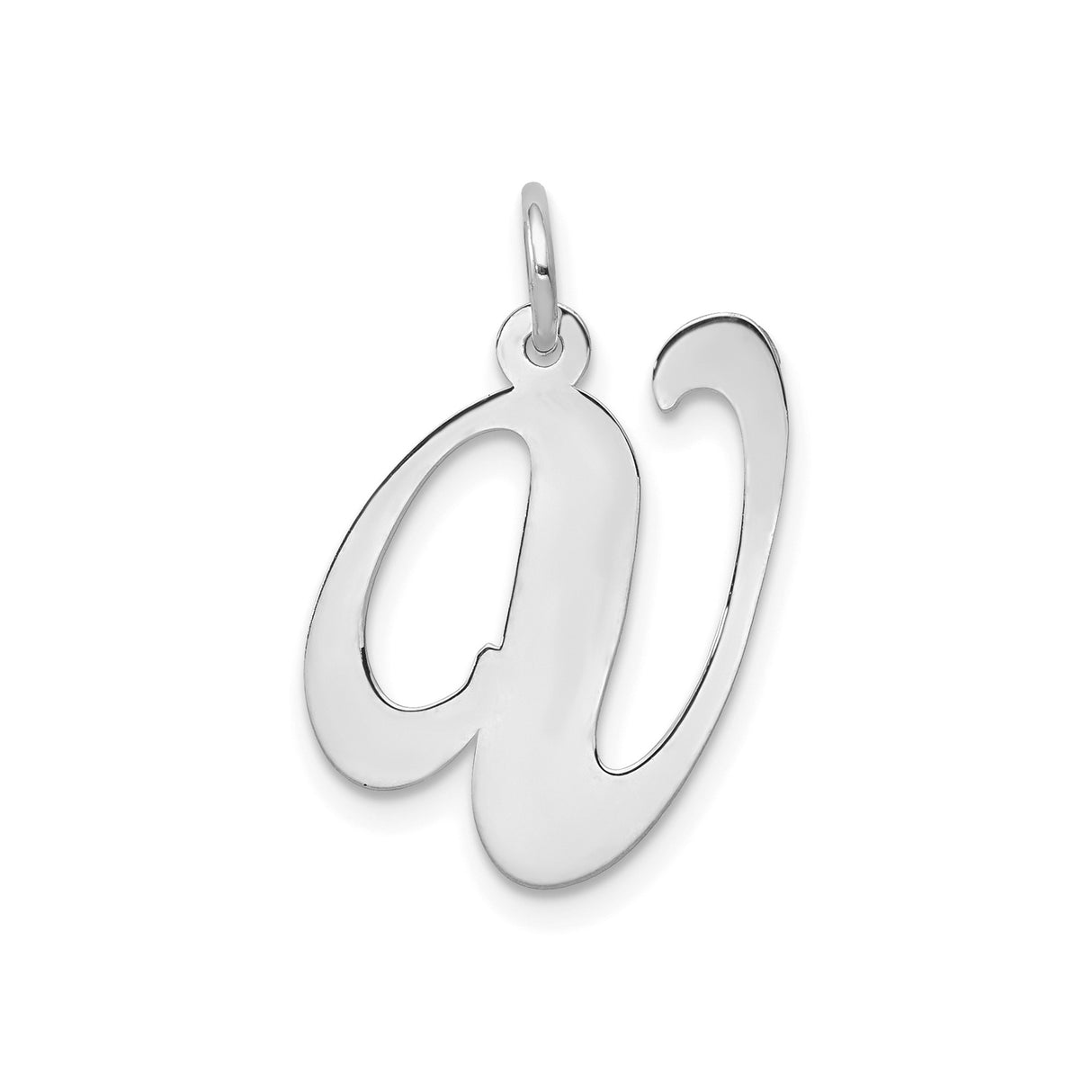 14k White Gold Initial Pendant, Polished Cursive Letter A Monogram Charm for Women
