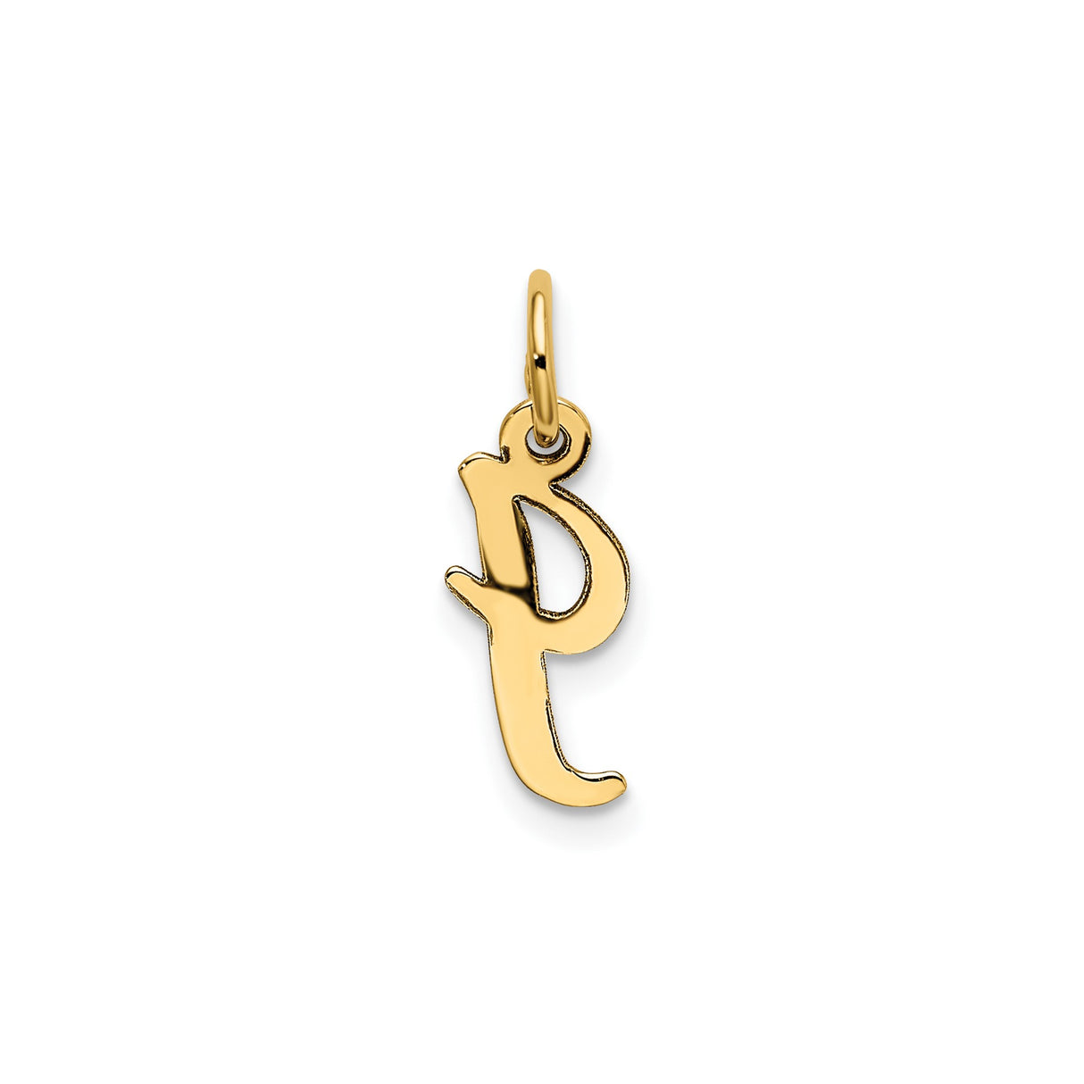14k Yellow Gold Script Initial J Pendant Charm, Polished Uppercase Cursive Letter Jewelry