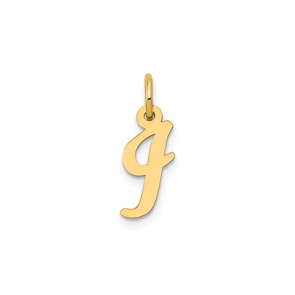 14k Yellow Gold Script Initial J Pendant Charm, Polished Uppercase Cursive Letter Jewelry