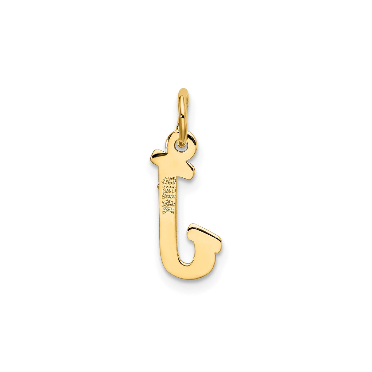 14k Yellow Gold Initial Letter J Pendant, Polished Flat Script Alphabet Charm for Women or Unisex Wearers