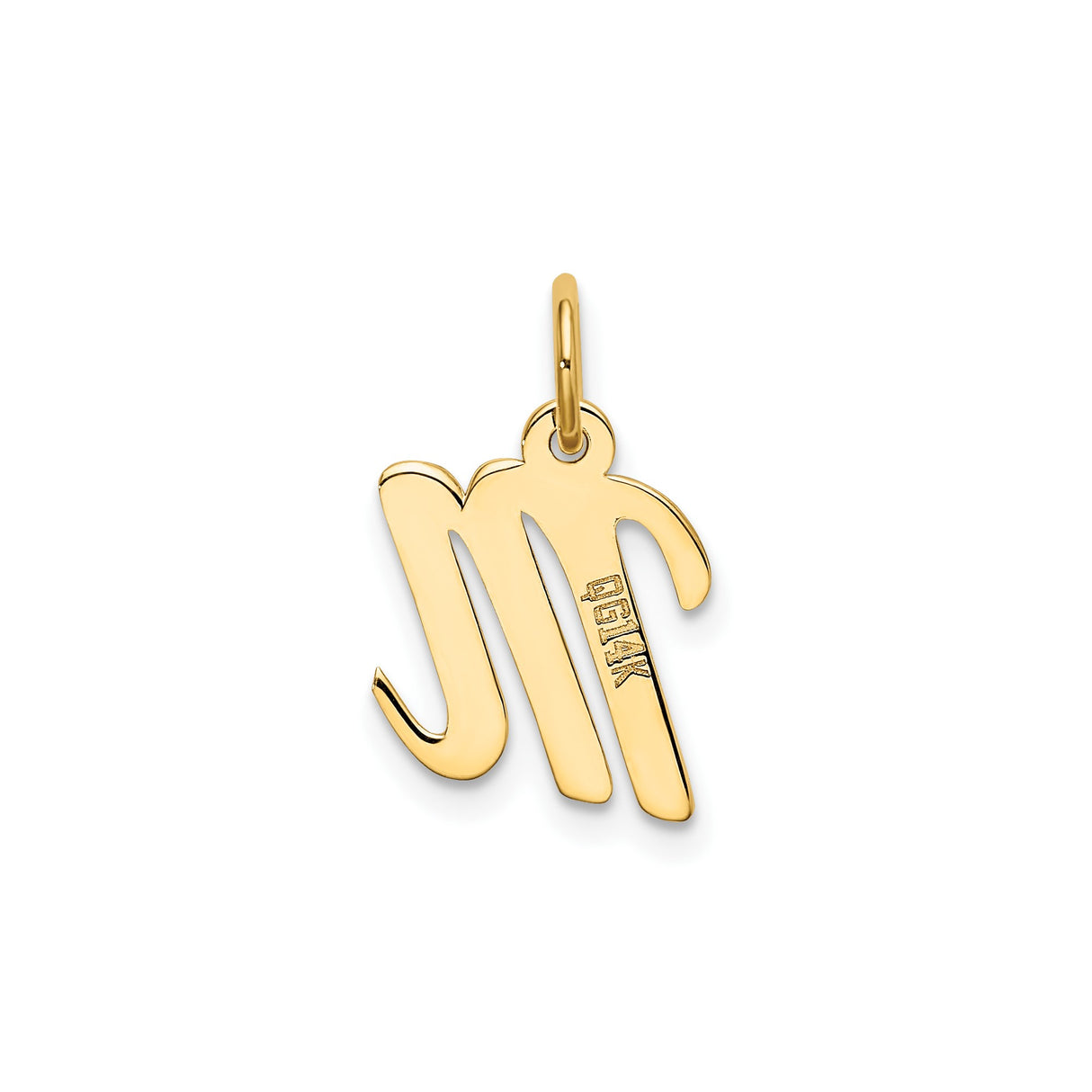 14k Yellow Gold Scorpio Zodiac Pendant, Polished Script Symbol Astrology Charm
