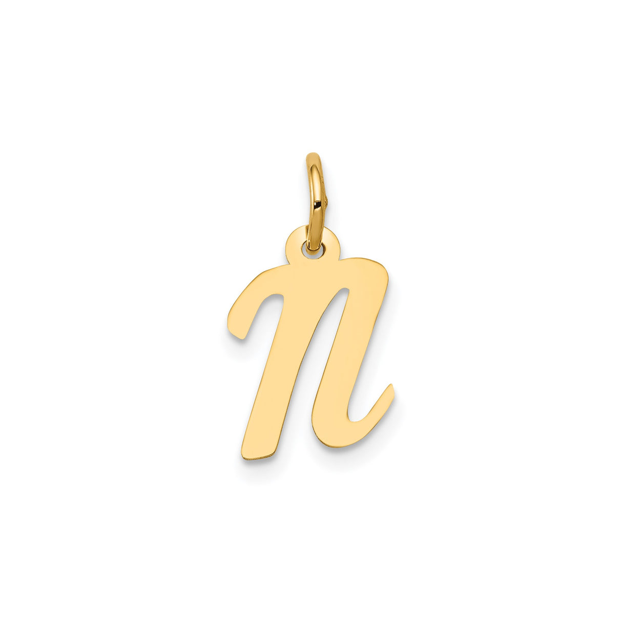 14k Yellow Gold Letter N Pendant, Script Initial Charm for Women