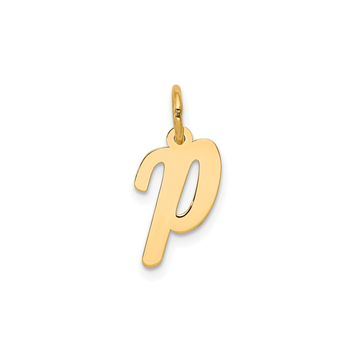 14k Yellow Gold Script Letter P Pendant Charm, Polished Uppercase Initial Jewelry