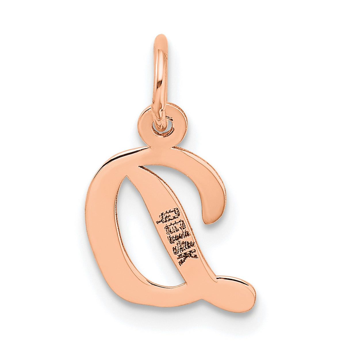 14k Rose Gold Script Initial D Pendant, Polished Cursive Letter Charm for Women